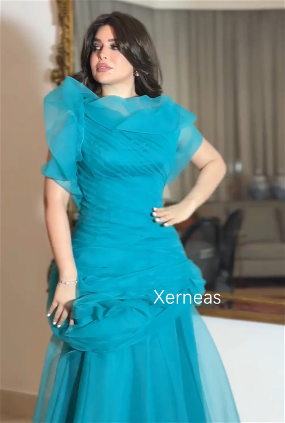 Customized Exquisite Pleat Trumpet One-shoulder Long Dresses Bespoke Occasion Dresses Sparkle High Quality