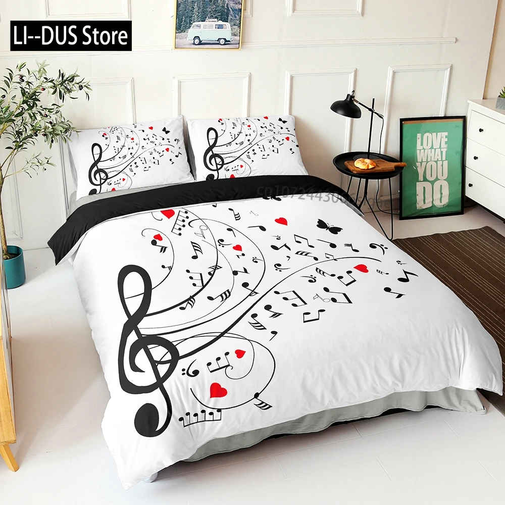 

Music Notes Bedding Set Single Twin Full Queen King Size Piano Violin Bed Set Aldult Kid Bedroom Duvetcover Sets 3D Anime 032