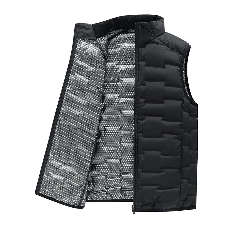Winter White Down Vests Men Graphene Self-heating Windproof Pleated Vest Man Stand Collar Casual Warm Warm Down Waistcoat