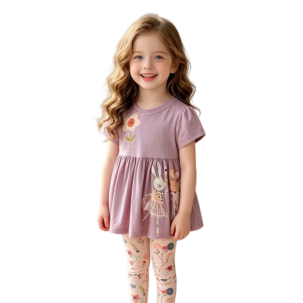 3-8T Girls Clothing Sets Kids Suits 2 Pcs  Tops + Leggings Short Sleeve Baby Costume Summer Children's Clothing Kids Outfits
