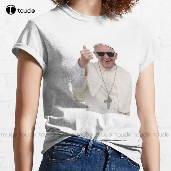 Funny Thumbs Up Pope Francis Classic T-Shirt Mens T Shirts Custom Aldult Teen Unisex Digital Printing Tee Shirts Pure Cotton New