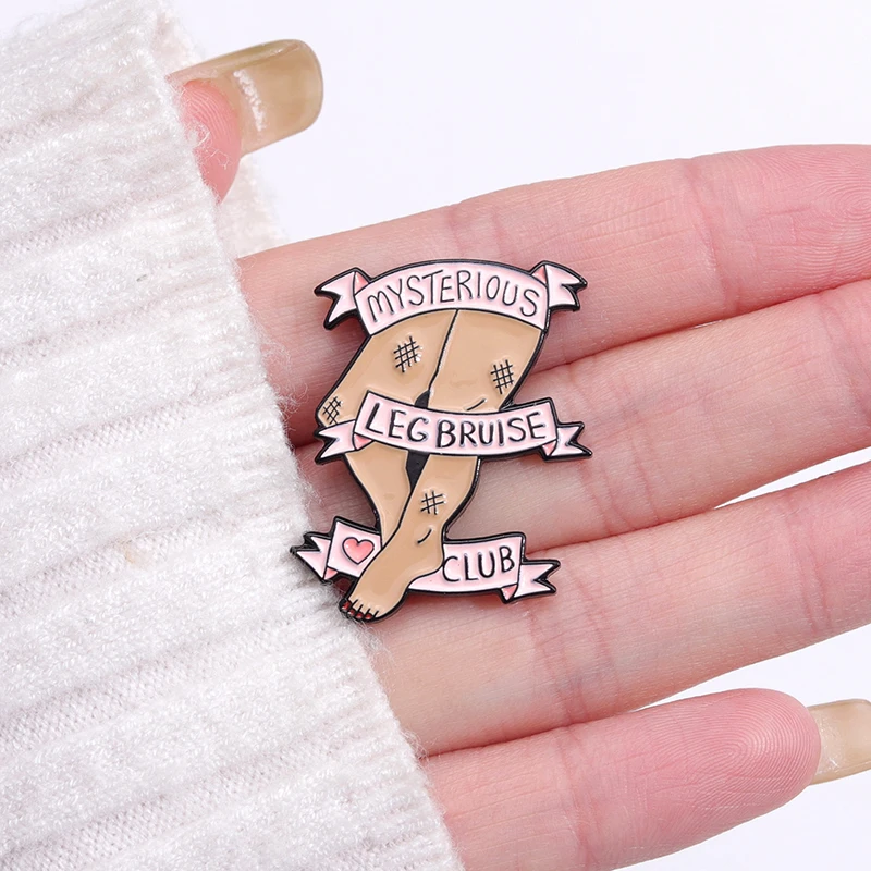 Leg Bruise Club Enamel Pins Custom Pink Banner Brooches Lapel Badges Cartoon Fun Member Jewelry Gift for Friends