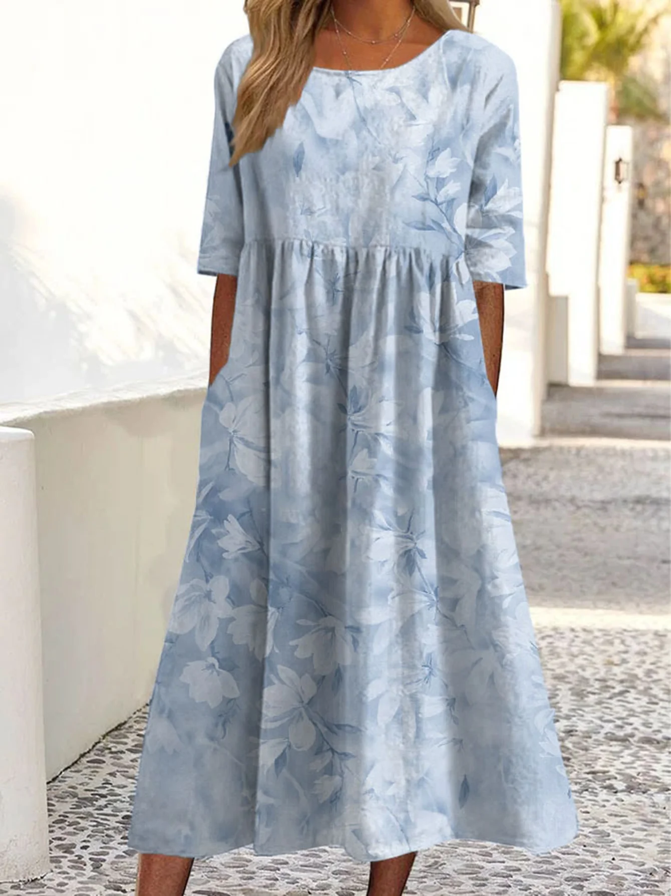 2026 Sommer Damen Freizeitkleid mit Rundhalsausschnitt, gepolstert, kurzärmelig, bedruckt – Detail 10