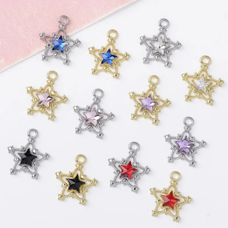 10PCS DIY Jewellery Accessories Micro Inlay Pentagram Hollow Star Pendant Handmade Earrings Bracelet Pendant Material