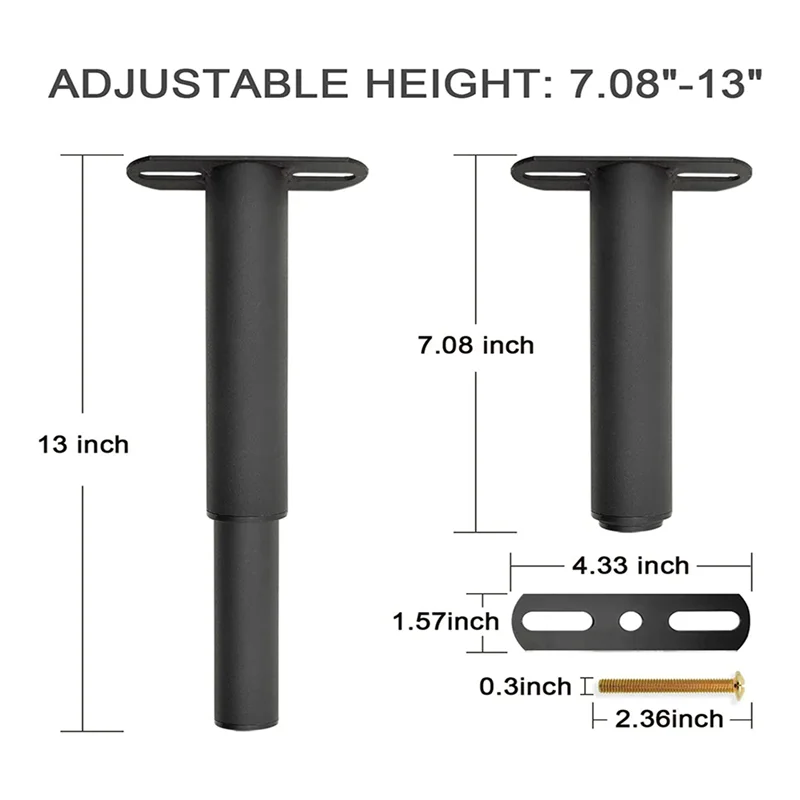 T19C 6PCS (7-13.5Inch) Adjustable Metal Bed Frame Support Legs, Bed Frame Center Slats Heavy Support Leg Replacement Parts