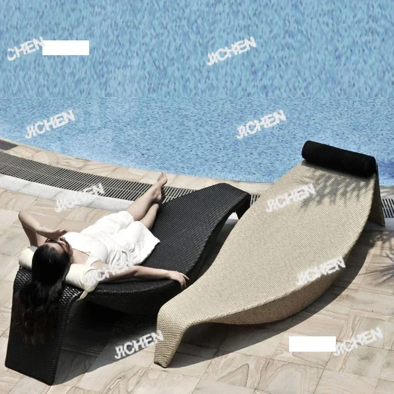 

TTJQ HS Leaf Personality Sun Loungers Hotel Balcony Leisure Chair Outdoor Villa Swimming Pool Garden PE Rattan Beach Lounge Chai