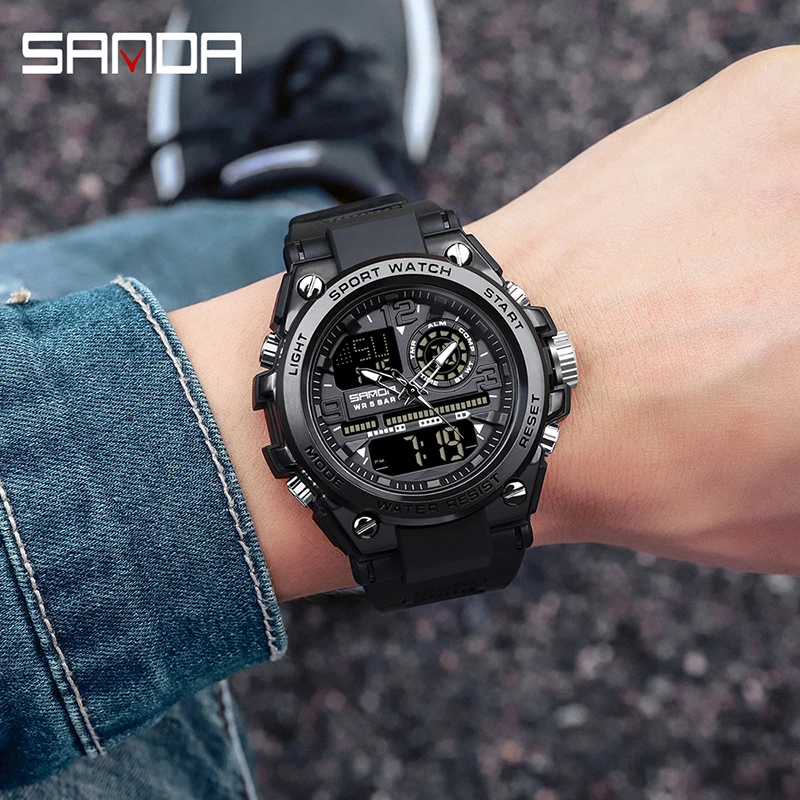 SANDA 6024 Top Brand Men\'s Outdoors Casual Watches 50M Waterproof  Quartz Multifunctional Military Sport  Digital Men Wristwatch