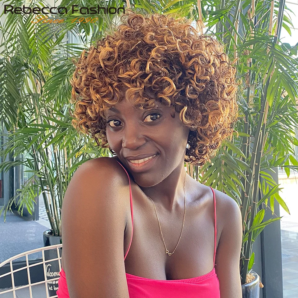 

Rebecca Short Curly Bob Wigs 100% Human Hair Full Machine Made Bob Wigs Brazilian Natural Hair Wigs Glueless Wigs Human Hair