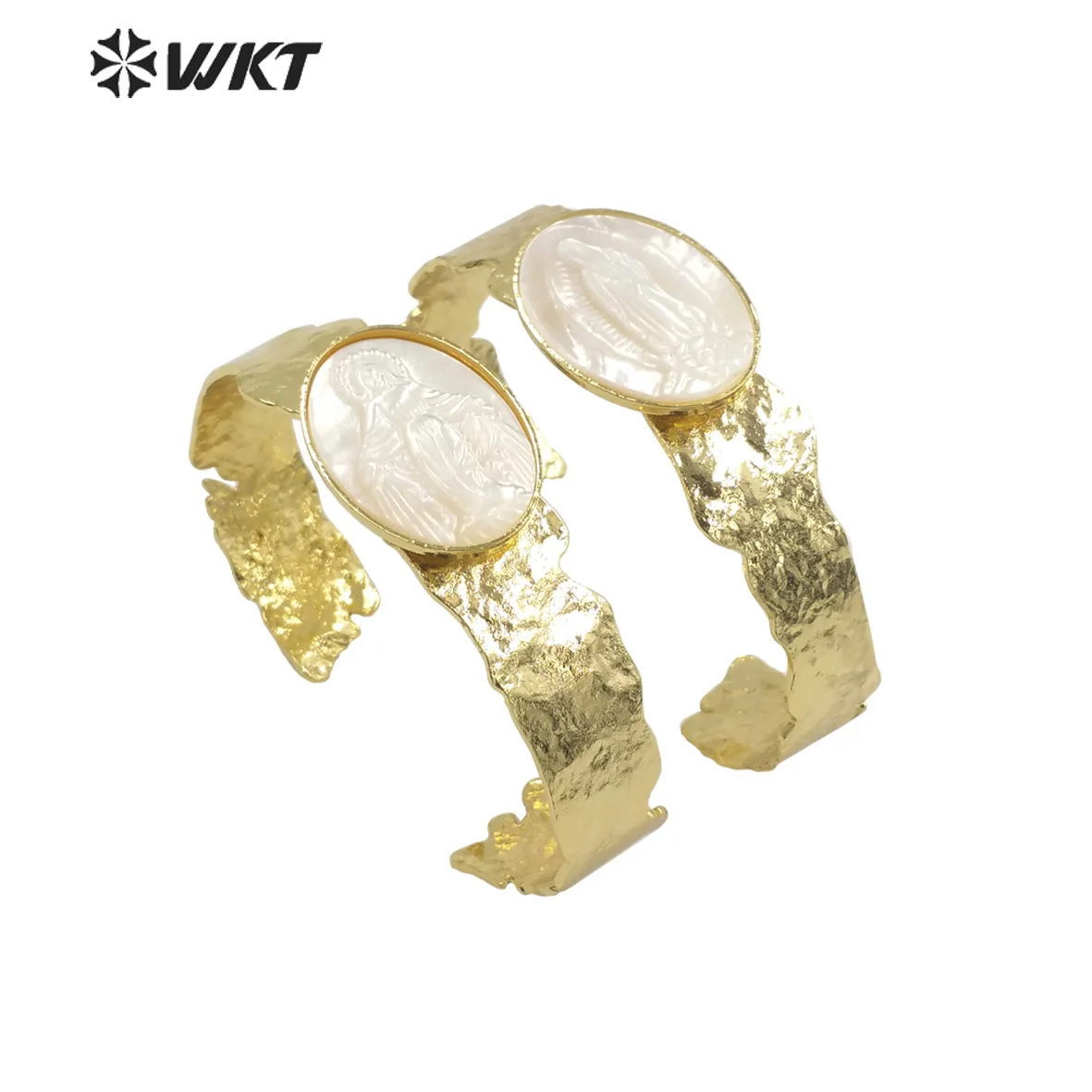 WT-MPB084 WKT New Religious Mother Of Pearl Lady Grace Bangle Saint Miraculous Shell Adjustable Jewelry For Christian