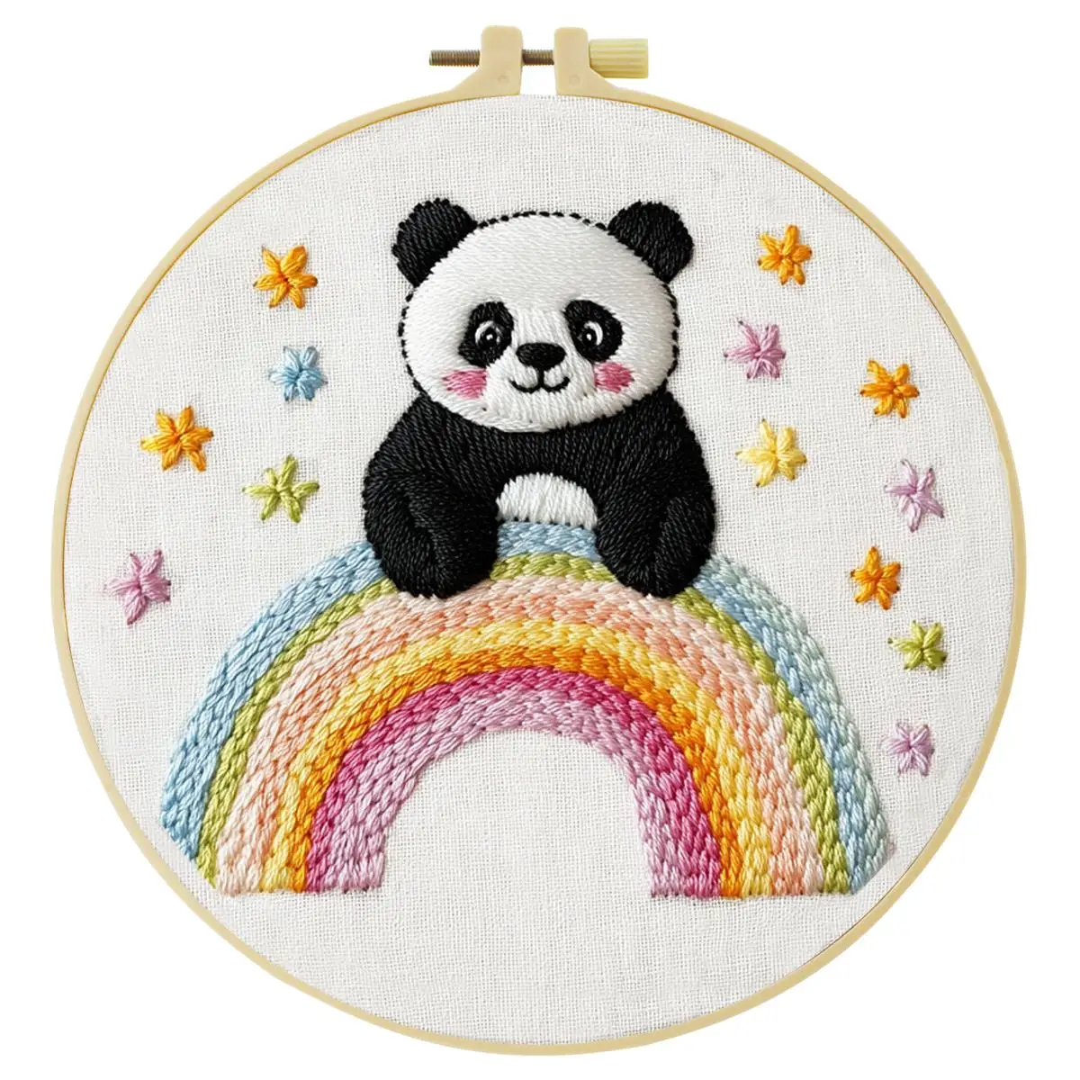 1 Stück 20X20CM/15X15CM 7,87/6,3 Zoll Regenbogen-Panda-Stickerei-Starter-Kit DIY-Kit DIY-Stickerei-Set Handarbeiten Malerei – Detail 3