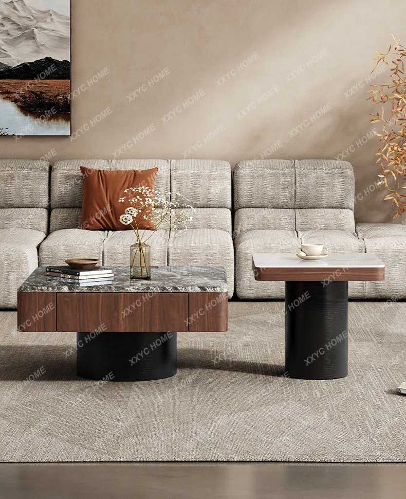 Medieval style technology stone square coffee table simple and minimalist living room small apartment household