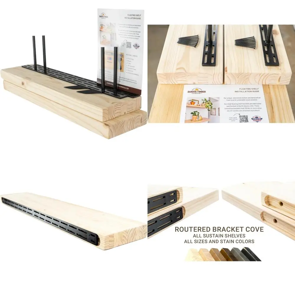 Dakota Timber's Set of Two Unfinished Wooden Floating Shelves with Concealed Brackets, Sturdy and Wall-Mounted, 7 x 60