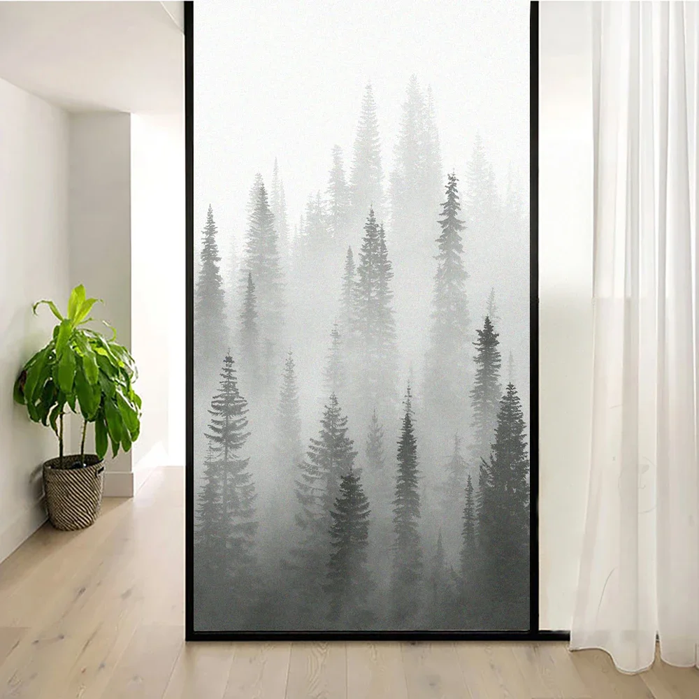 Privacy Window Film Foggy Forest Decorative Window Stickers Static Cling Frosted Window Films Customized Size Window Coverings