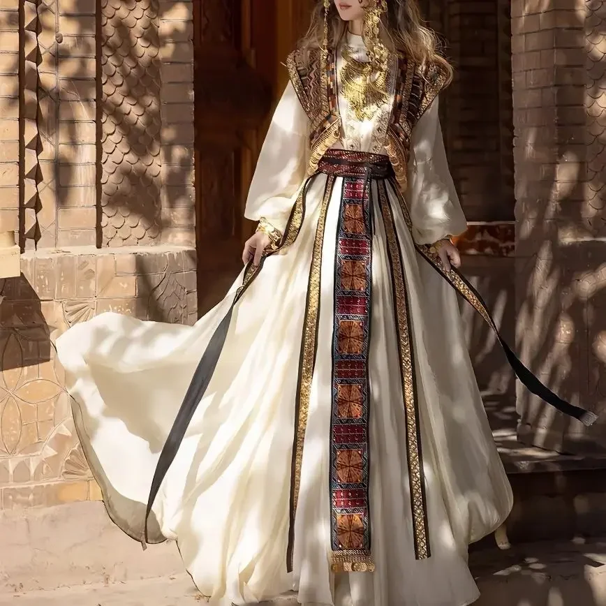 Hanfu chinês antigo vestido de princesa para mulheres, Hanfu completo, vestido bordado, região oeste, Dunhuang Xinjiang, tribunal