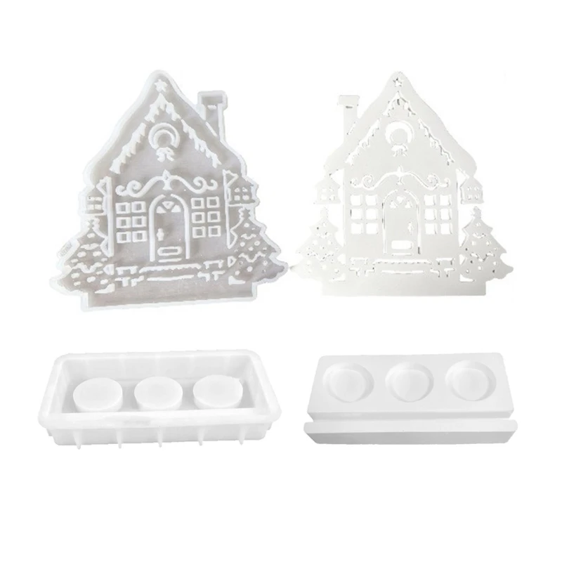 M2EA Holder Silicone Mold Christmas Tree House Candlestick Molds Plaster Concrete Resin Molds Home Decorations