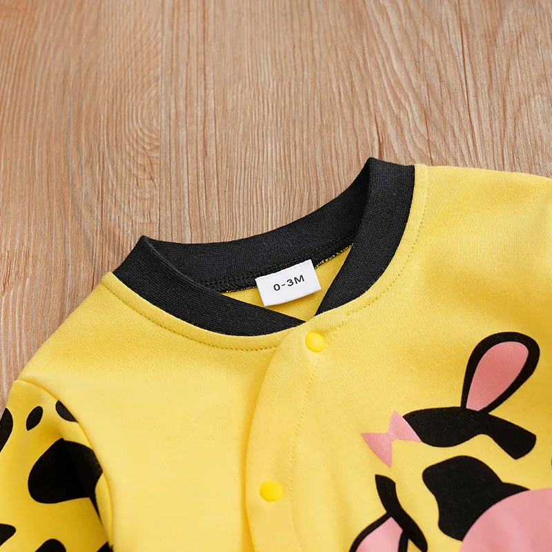 Spring And Autumn Boys And Girls Cute Cartoon Cow Print Cotton Comfortable Long Sleeve Baby Bodysuit