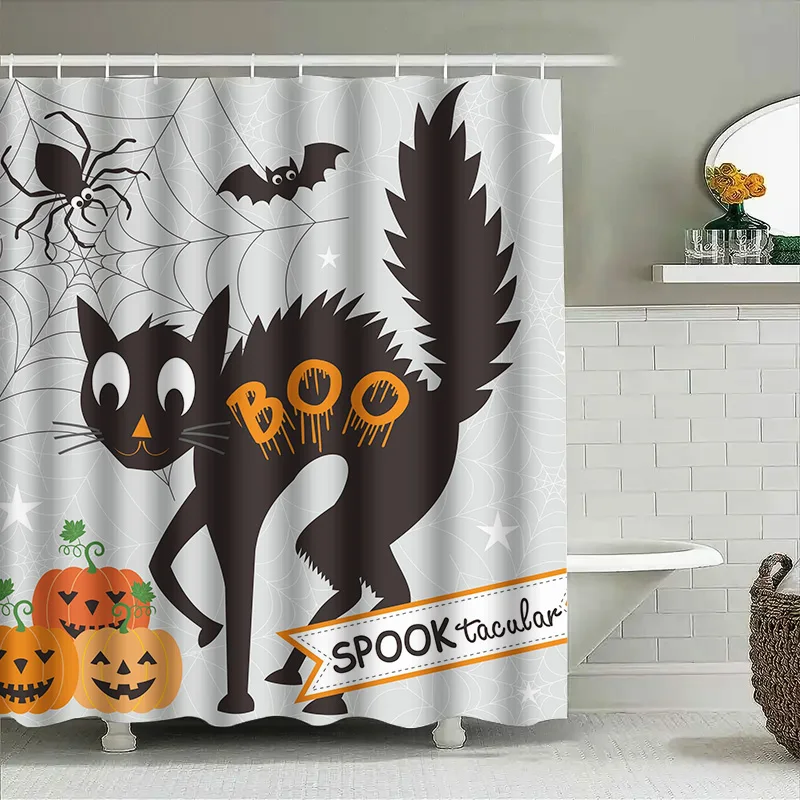 

Tuniu жуткий Хэллоуин летучая мышь занавеска для душа милый черный кот графический декор для ванной комнаты украшение детской комнаты