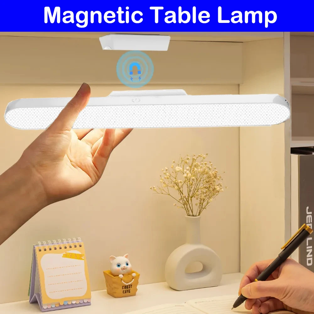 LED Touch Magnetic Table Lamp USB Rechargeable Eye Protection 3 Color Stepless Dimmable Cabinet Night Light Reading Book Lamp