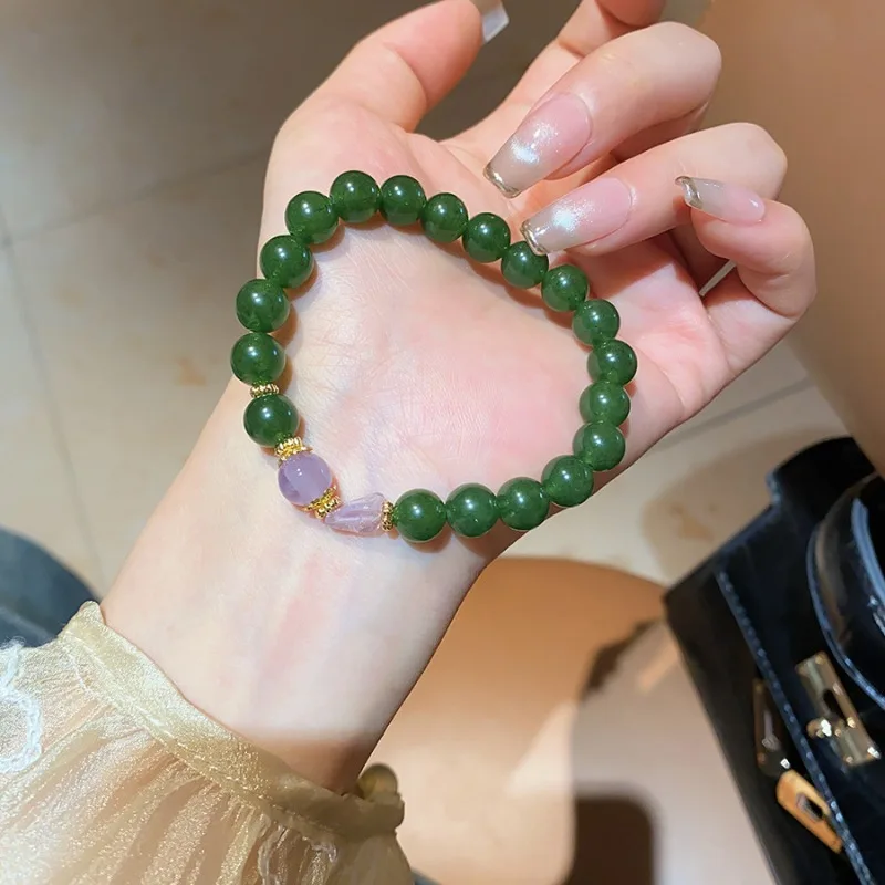 

Minar New Retro Green Natural Stone Irregular Purple Crystal Circle Beaded Elastic Strand Bracelets for Women Birthday Gifts