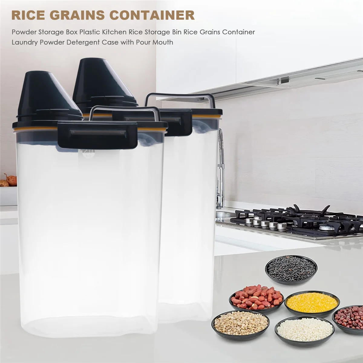 Boîte de Rangement en Plastique pour Poudre de Riz, Bac de Cuisine, Récipient pour Grains, Poudre à illant, Détergent