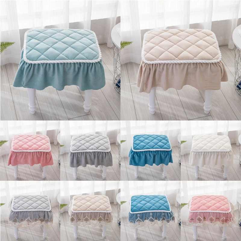 

Short Plush Quilted Rectangular Chair Seat Pad Slipcover Chair Piano Stool Cover Room Decor Lace Bench Cover