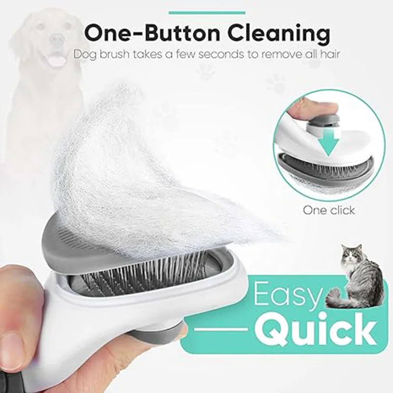 Self-cleaning Nail Rake Brush Cat Brush With Release Button For Long or Short Pet Hair Cleaner Removes Tangles and Loose Fur