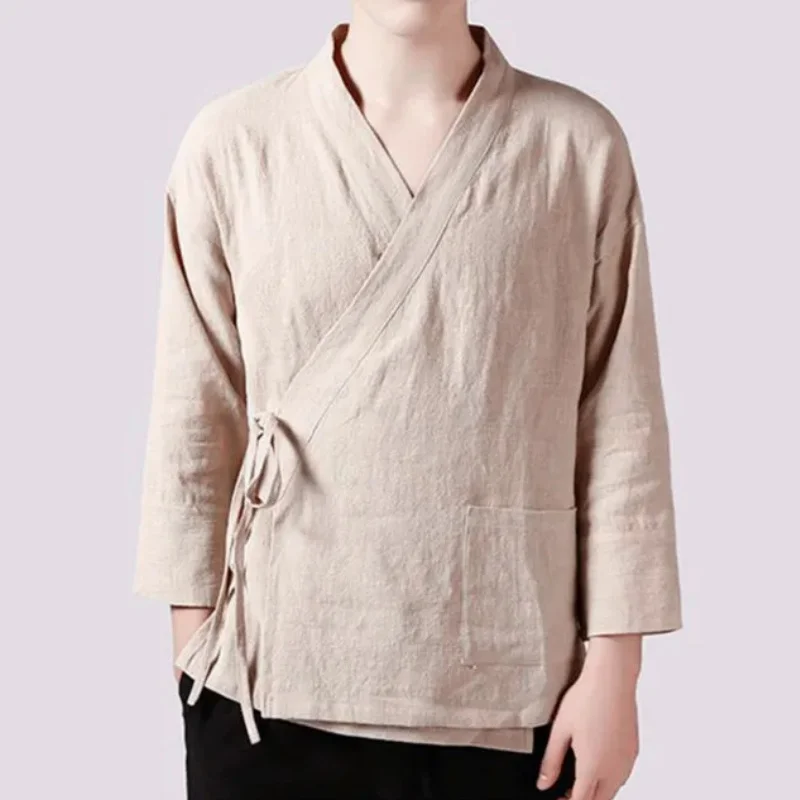 Chemise en lin à manches longues pour hommes, Kung Fu Tang traditionnel, chemise sociale décontractée, gilet officiel chinois UR, grande taille