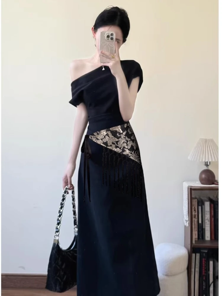 여성 레트로 삼각형 태슬 와이드 허리 벨트 장식 코르셋 드레스용 나비 꽃무늬 프린트 실크 리본