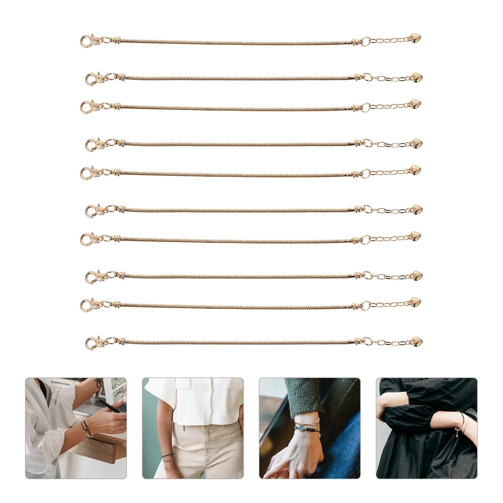 

10 Pcs Jewelry Bracelet Chain Fashionable Wrist Decorate Golden Women Chains Girl Women's