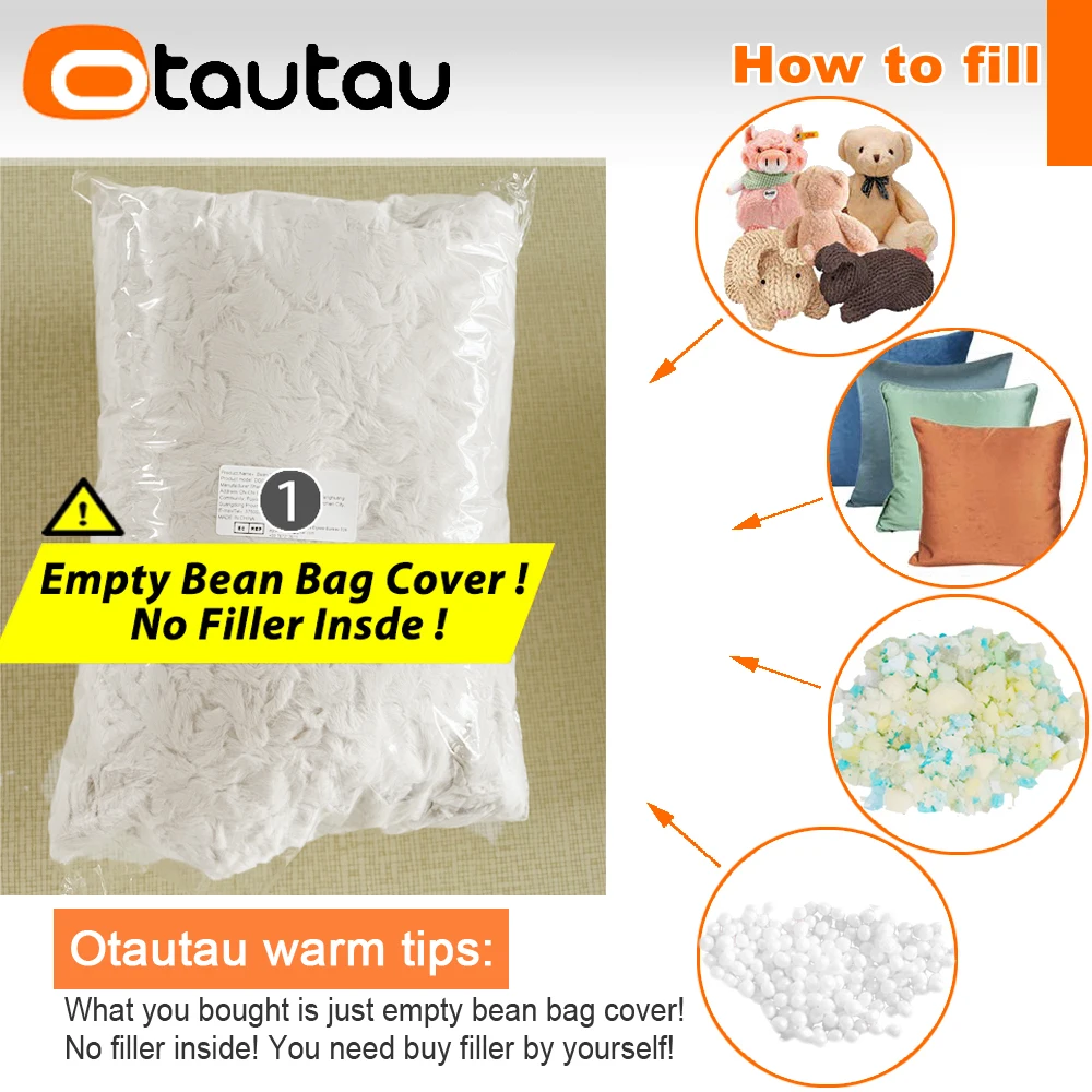 OTAUTAU 3D Embossing Faux Fur Bean Bag Cover Winter Christmas DD014【No Filler Inside! You Need To Buy Filler By Yourself !】