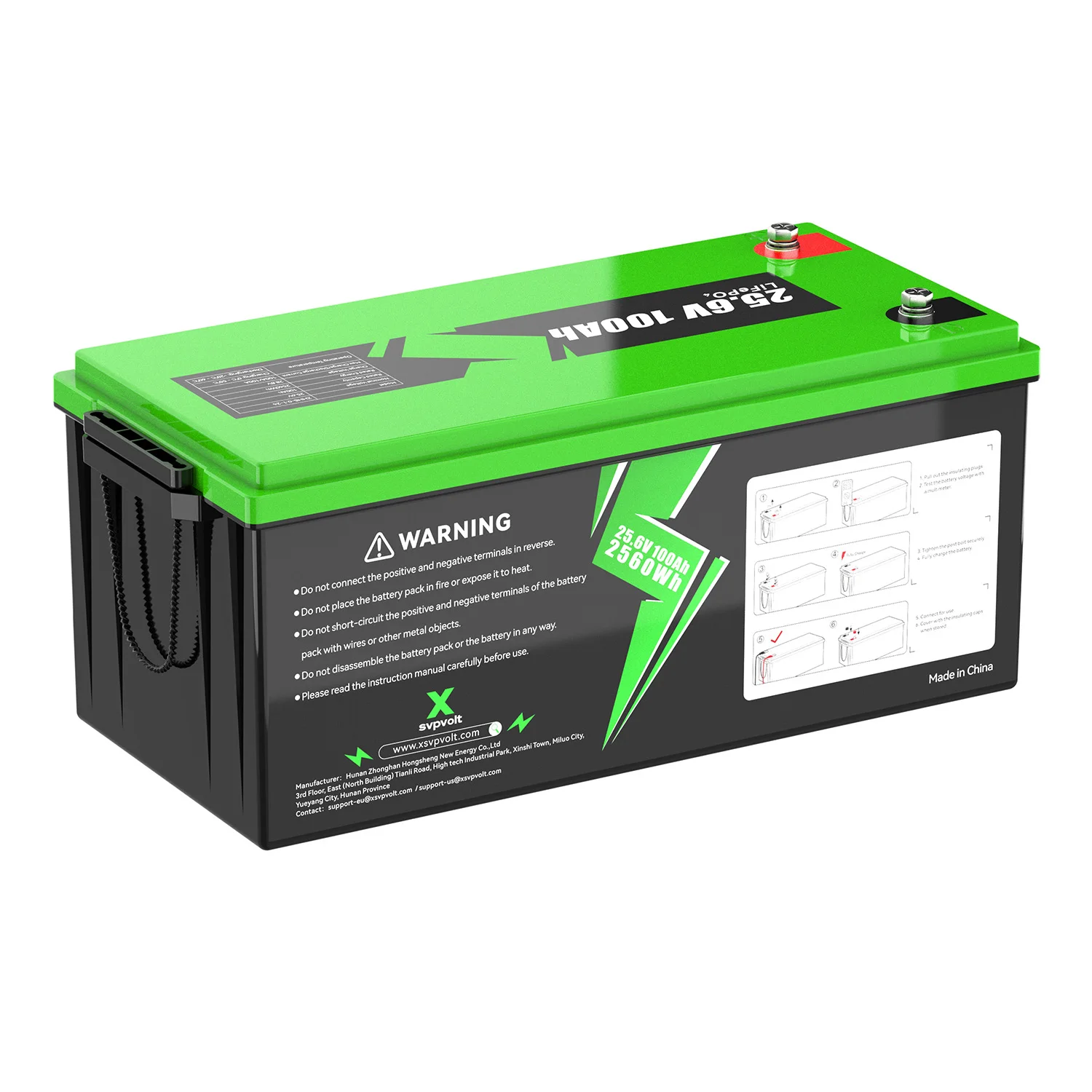 25.6V 100Ah LiFePO4 Battery Pack, 2560Wh Rechargeable Lithium Battery with 100A BMS for Solar, RV, Marine and Off-Grid