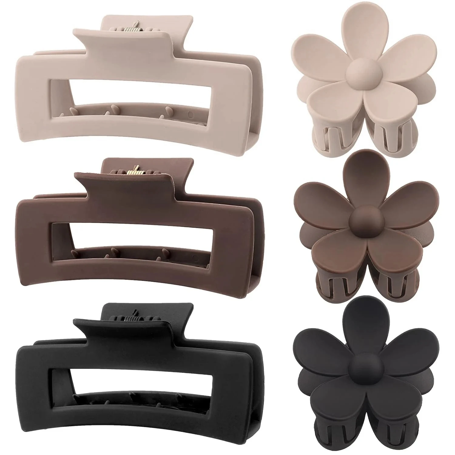 6Pcs Large Rectangle Hair Claw Clips Matte Flower Hair Clips for Women Girls Non slip Claw Clips Women Hair Accessories