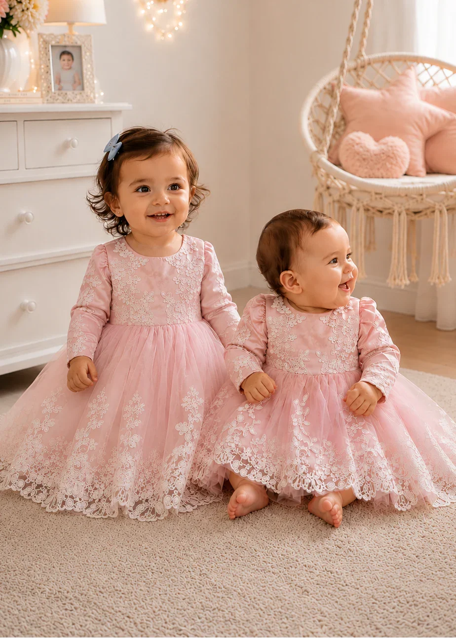 Toddler Girl Tulle Party Dress - فساتين زهور للأطفال الصغار بطول الكاحل