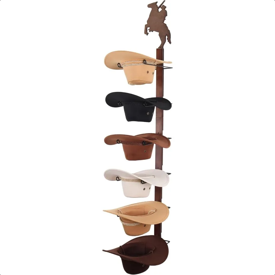 

Cowboy Hat Rack Holder for Wall Wild Western Style Design Hat Organizer with 6 Hat Hooks for Wall Mount Hat Stand and Hanger fo