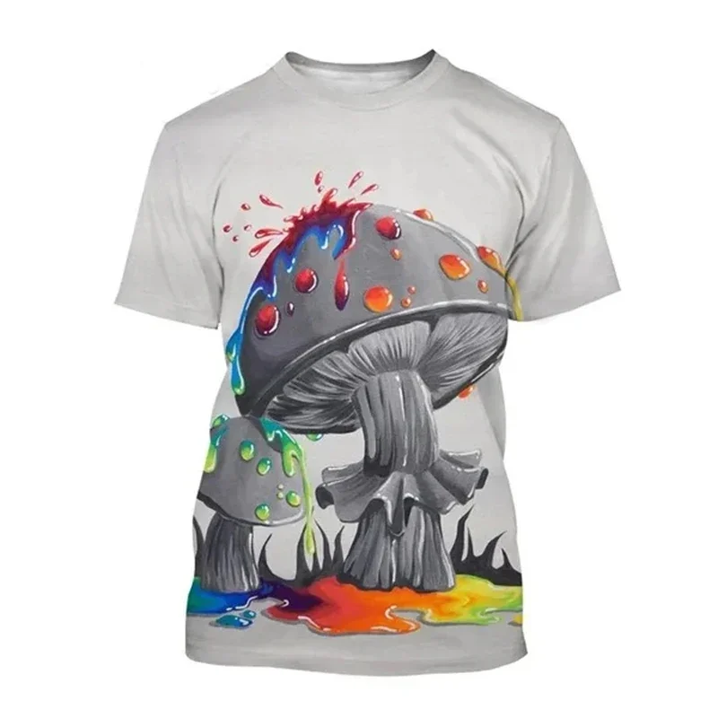 Summer Men\'s Casual T Shirts 3d Print T-shirt Art Design Colorful Mushroom Print T-shirts For Men Short Sleeve Streetwear Tops