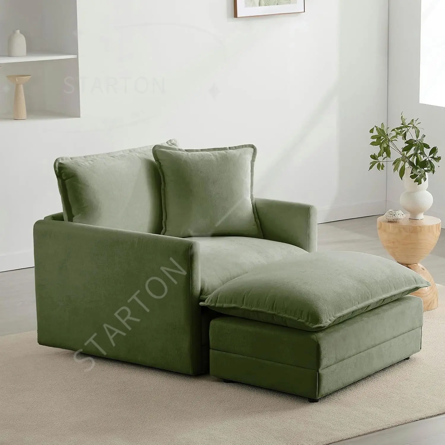 

Chenille Oversized Chair with Ottoman - 39”W Big Comfy Reading Chair and Ottoman Set, Lounge Chairs