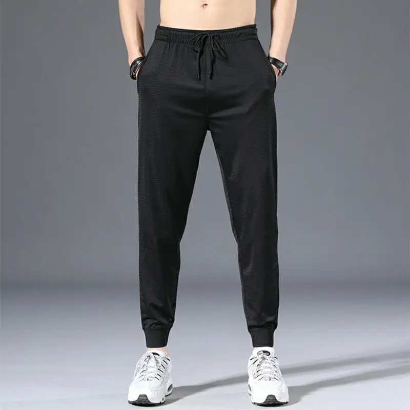 Pants Men's Summer Thin Mesh Breathable Ice Silk Pants Middle-aged and Young Straight Loose Elastic Quick-drying Casual Pants