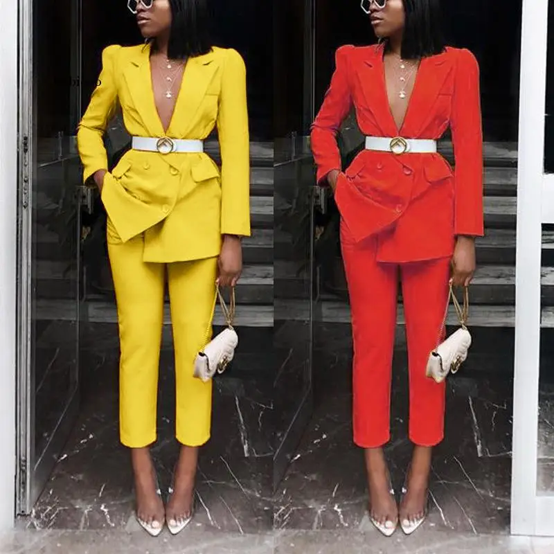 

Women Business Interview Suit Set Uniform Blazer and Pencil Pant Office Lady Suit Work Pant Suits OL 2 Piece Set