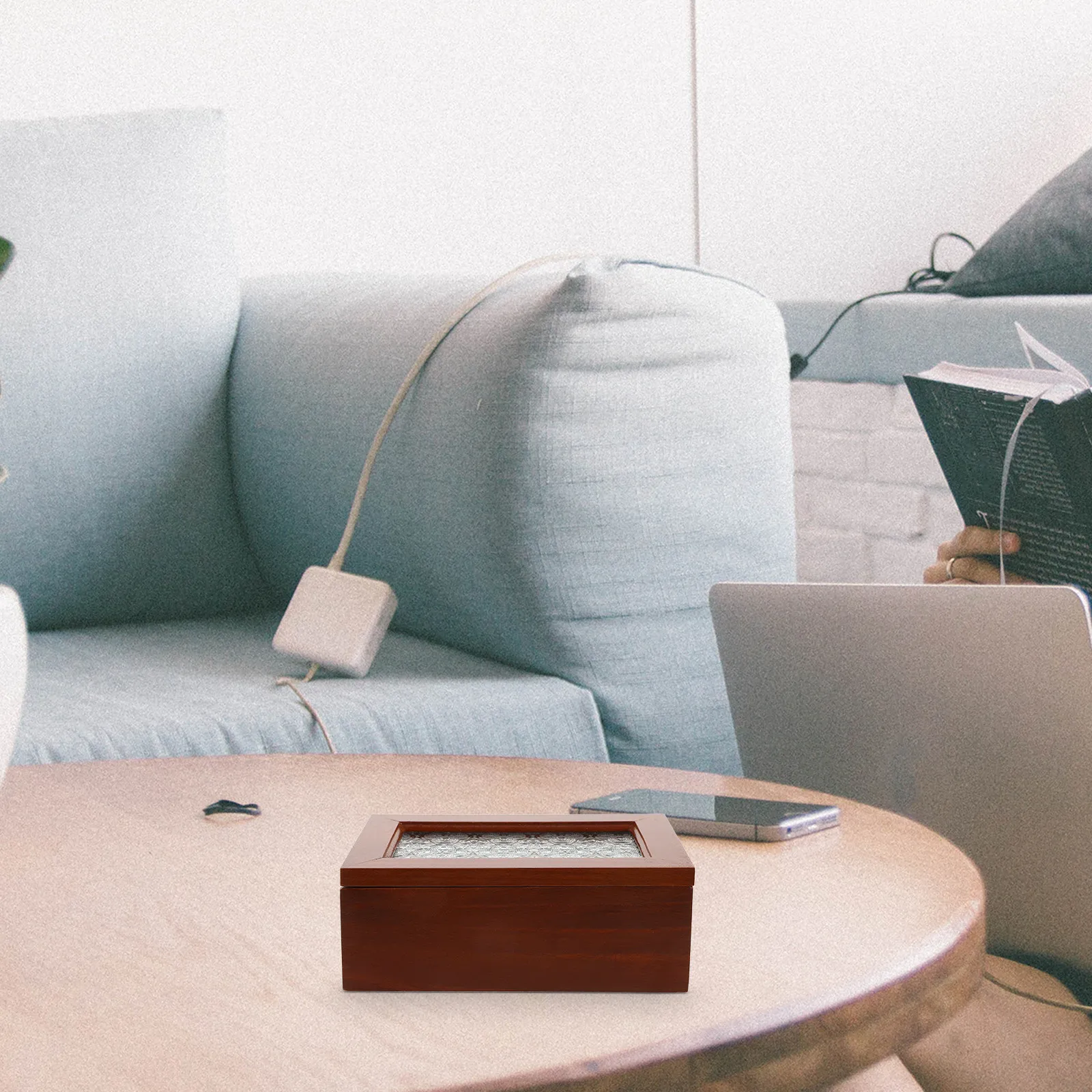 

Wooden Jewelry Box with Clear Glass Window Lid Vintage Style Storage Case for Bracelets Rings Accessories Desktop Decor