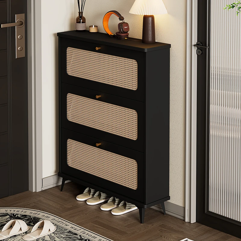 

Customizable ultra-thin rattan shoe cabinet, tipping bucket at the door of the home, integrated entrance against the wall