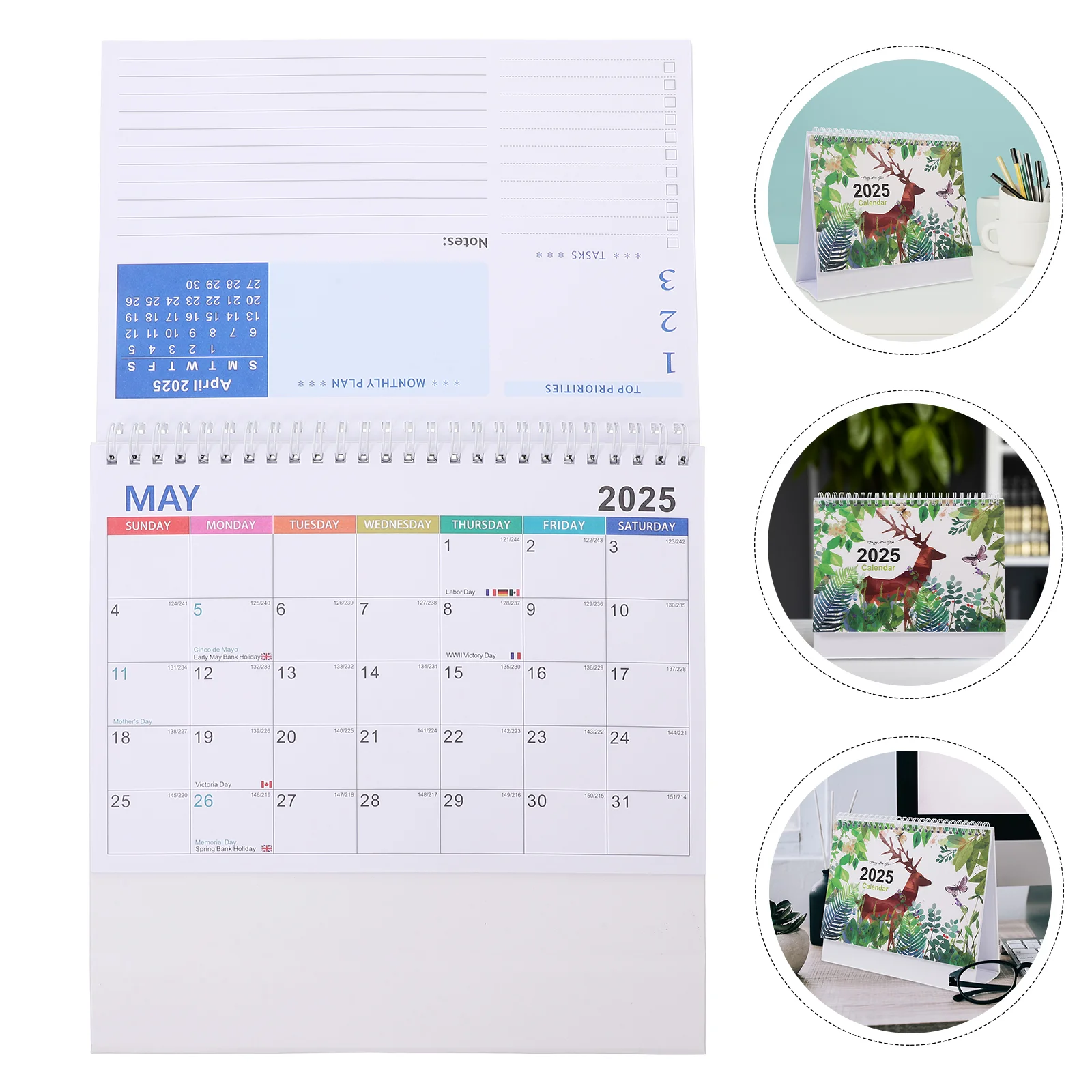 2025 Desk Calendar Calender Flip for Classroom Calendars Standing Spiral Teacher Simple Desktop