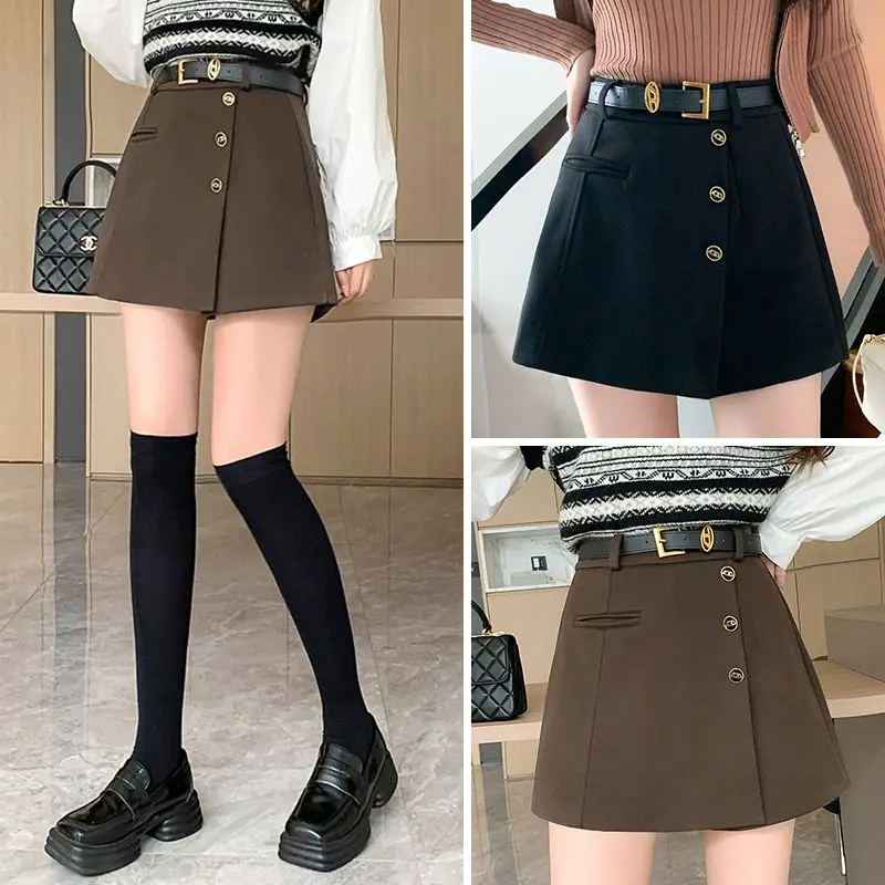 Simplicity Fashion Autumn New  Women Plaid Zipper Pockets Korean Elegant Casual High Waist Loose A-line Wide Leg Shorts LX510