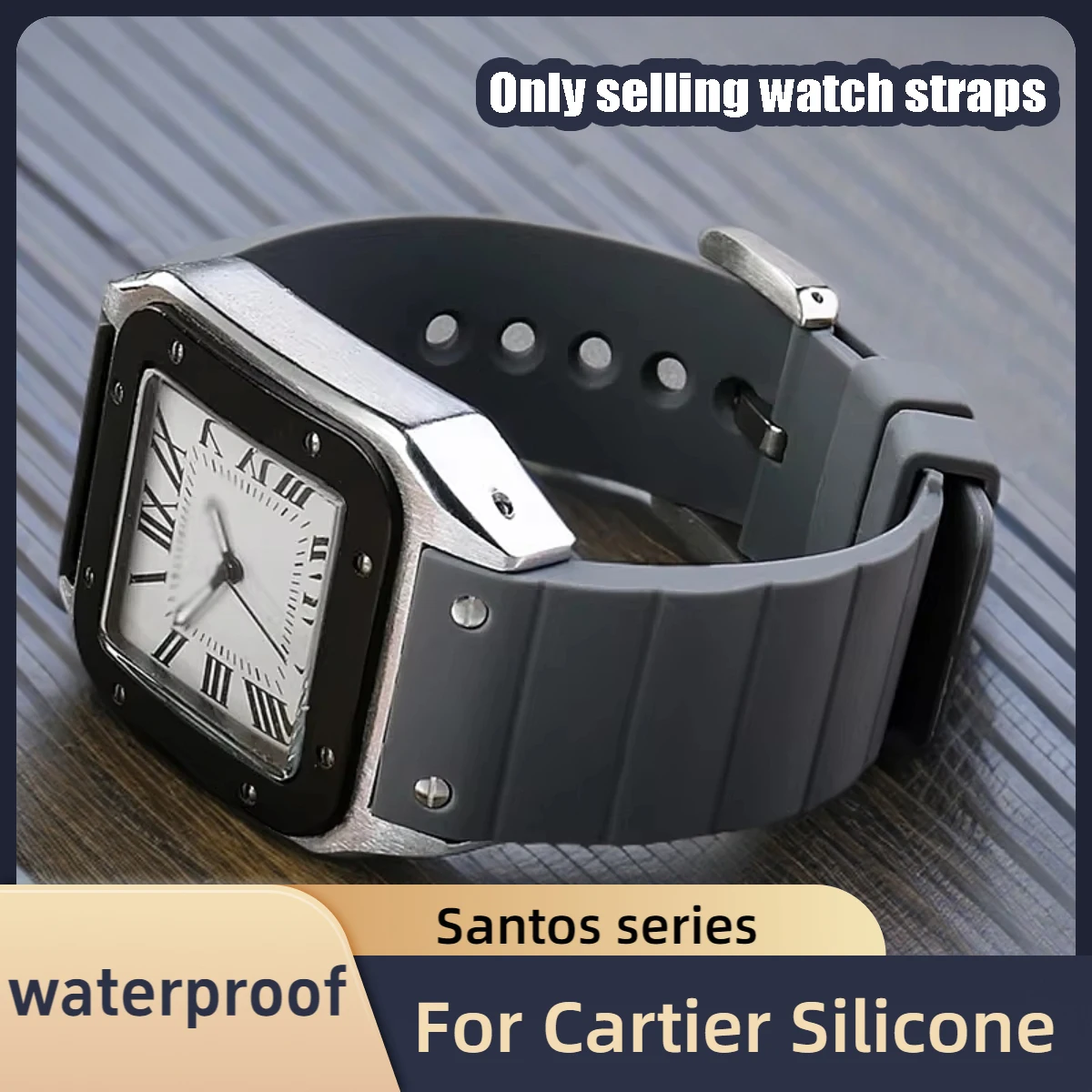 20mm 23mm Bracelet For Cartier Santos Sandoz 100 Silicone Watch Strap Waterproof Rubber Watch band Men and Women Black Wristband