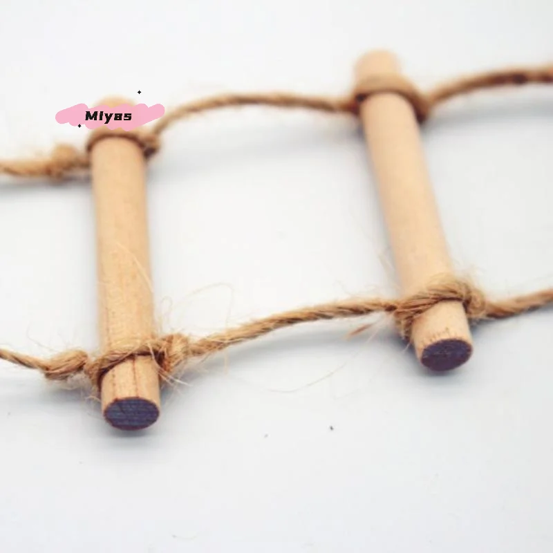 1 stuks mini houten henneptouw hangende ladder voor poppenhuis huisdier tuinieren - poppenhuis accessoire miniatuur scène model speelgoed