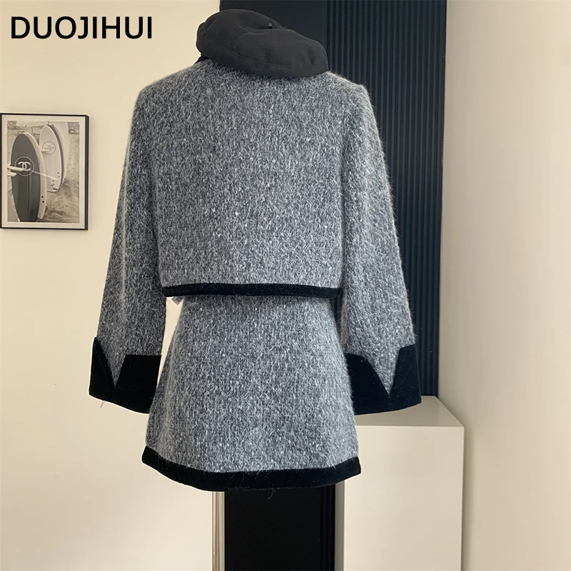 DUOJIHUI Two Piece New Chic Sexy Women Skirts Winter Basic Bow Fashion Top Loose Casual Office Ladies Spell Color Female Skirts