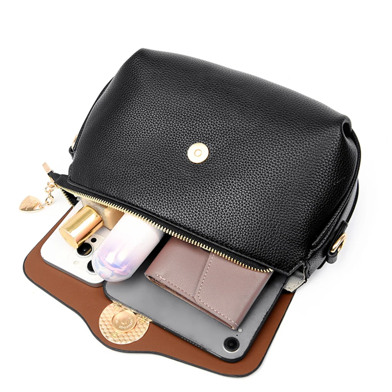 High Quality Soft Leather Women\'s Messenger Bag New Fashion Retro Female Shoulder Bags Fashion Designer Girl Solid Color Wallet