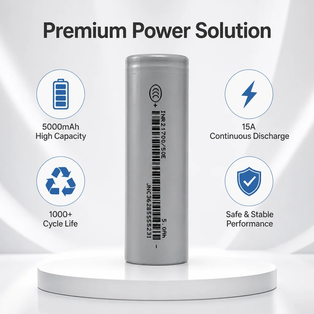 E-power High‑Quality INR21700 50E Lithium‑ion Cell 5000mAh 3.65V 15A Discharge, High Capacity Rechargeable Battery for Energy
