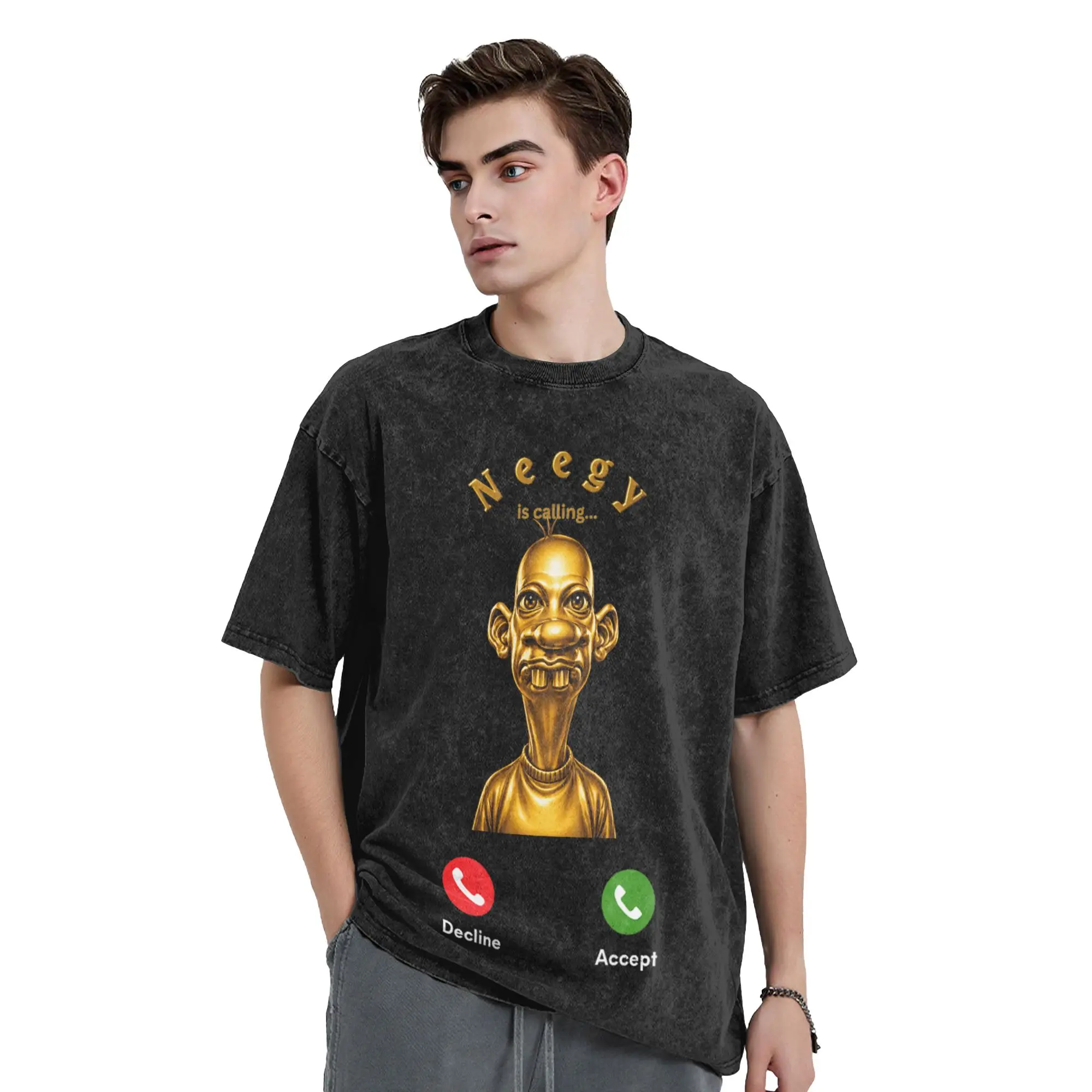 Neegy is Calling T Shirt Washed Cotton High Street T-Shirts  Vintage for Men Women Tops Streetwear Printed Tees