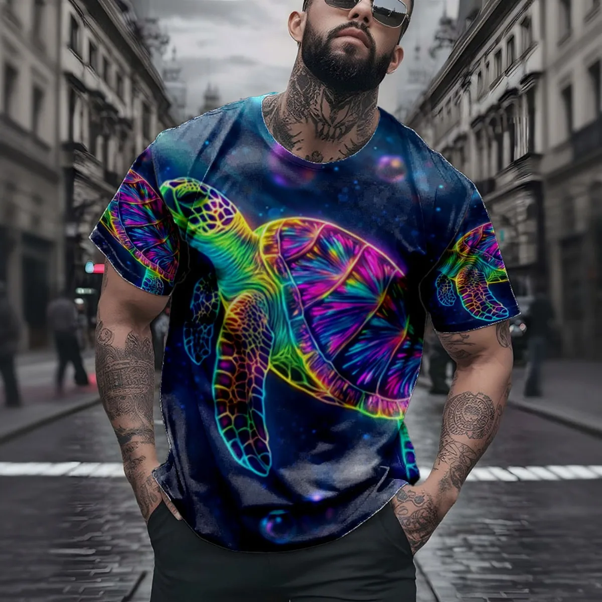 سلحفاة السباحة مع فقاعات حولها الرقبة والرأس 2025 وصول جديد أزياء رجالية قصيرة عشية في جميع أنحاء