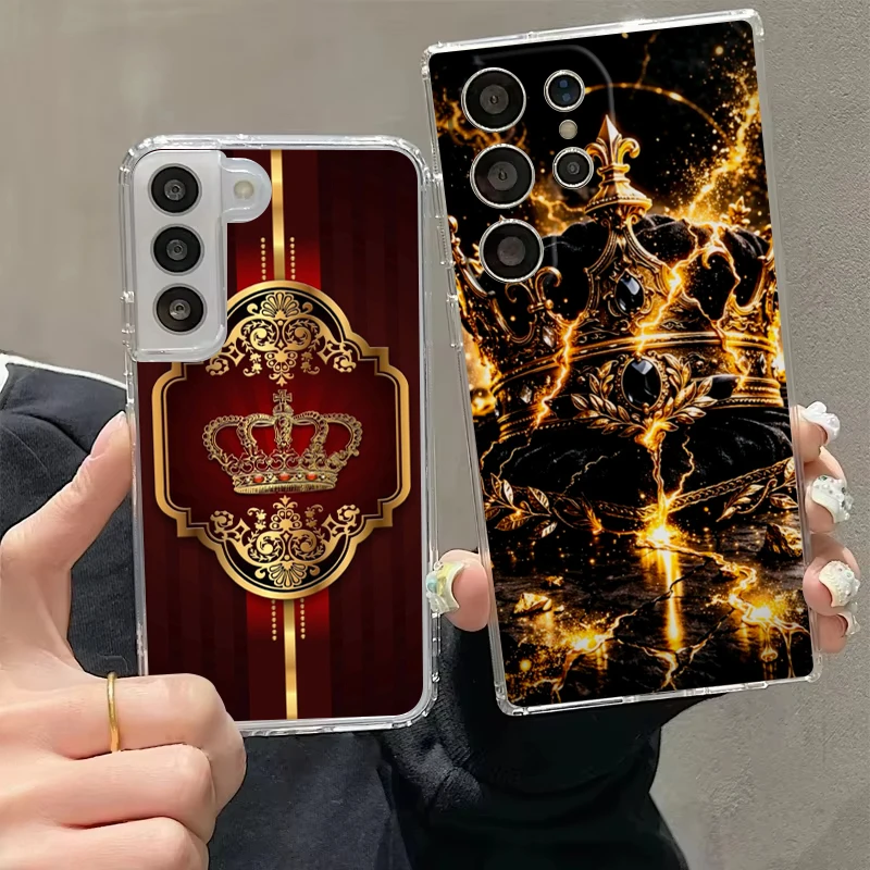 Transparent Cover for Samsung Galaxy S26 S25 S24 S23 S22 S20 S21 FE Ultra S25 Edge Plus 5G Phone Case Present Crown Fundas Capas